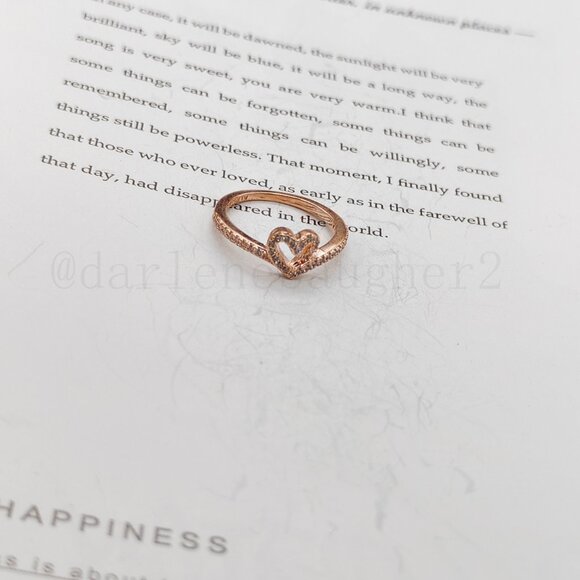 Pandora Sparkling Wishbone Heart Ring - Picture 7 of 7